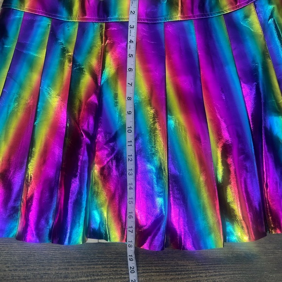 Rainbow Metallic Skirt Wild Cat pleated mini size 2X rainbowcore circle skater - Picture 6 of 10